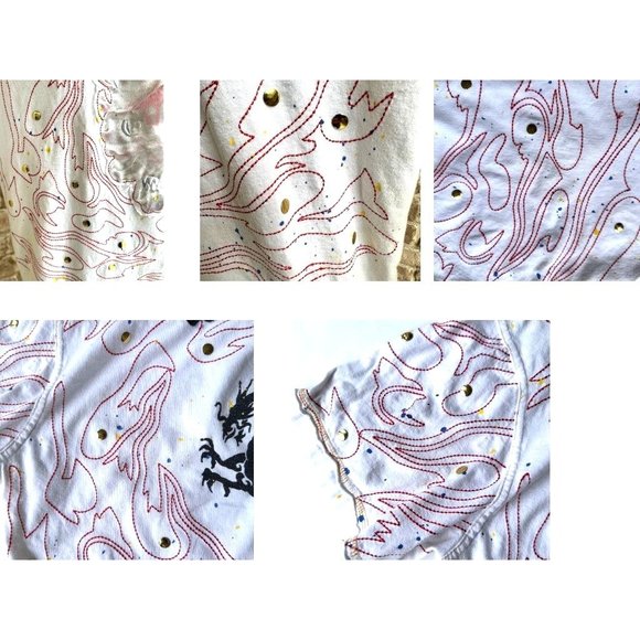 VTG Inkslingers T-shirt Sz L Blue Moe White Devil Dragon Embroidered Tat… - Picture 8 of 12